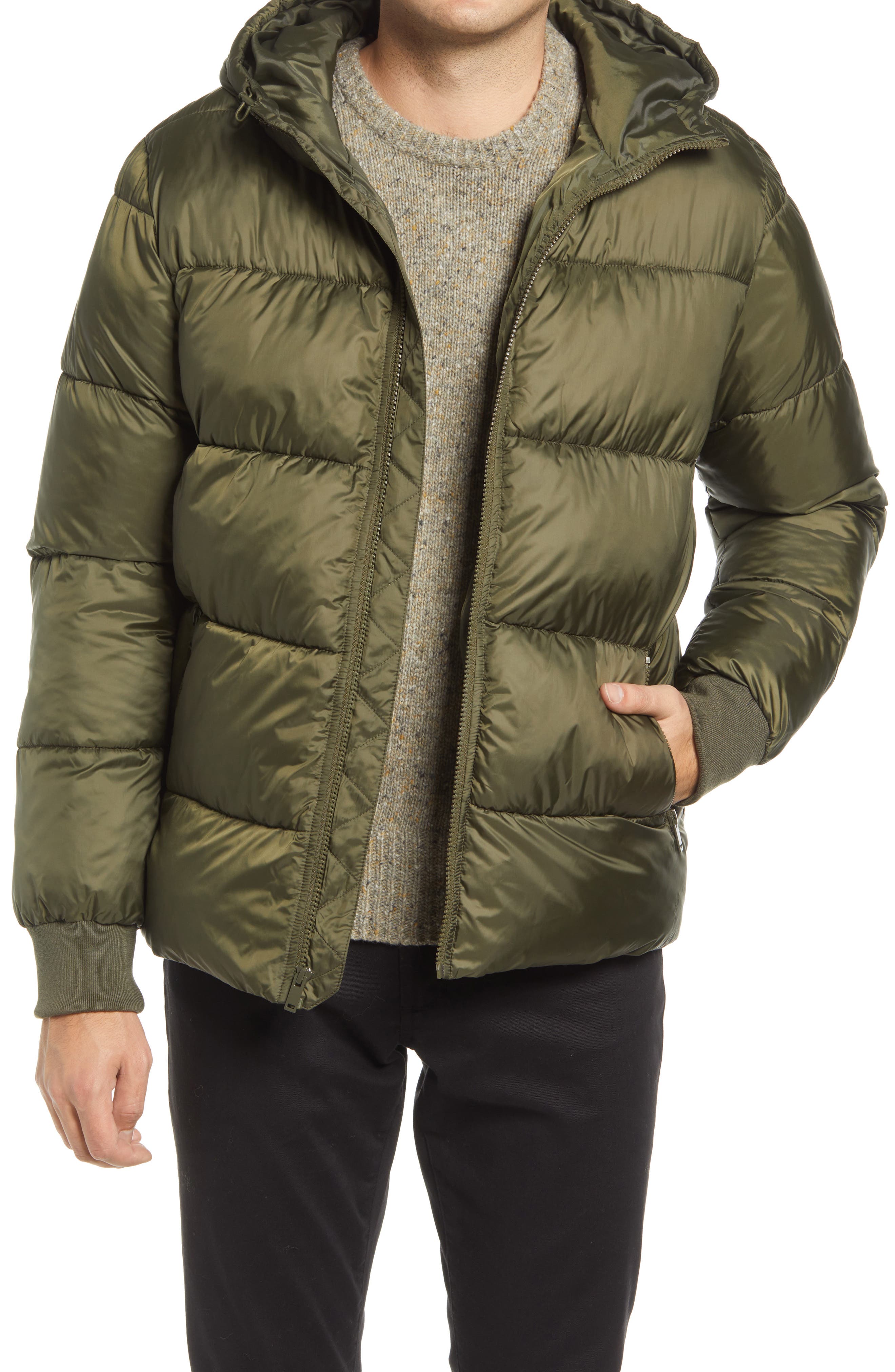 YUNY Mens Oversize Short Hood Open Front Lounge Puffer Jacket Army Green 2XL YUNY Mens Oversize Short Hood Open Front Lounge Puffer Jacket Army Green 2XL
